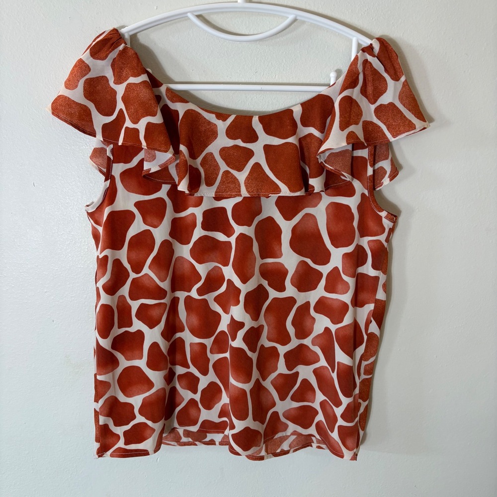 Ann Taylor Giraffe Print Ruffle Neck Shell Blouse Size XS NWT - Picture 9 of 9